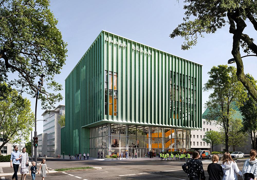 Youth theater in a copper-green dress